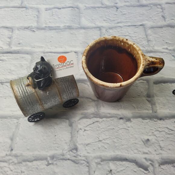 Transpac Resin 5in Silver Halloween Light Up Musical Barrel Figurine Set of 3 - Picture 12 of 15